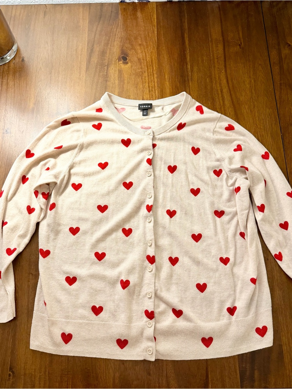 torrid Cream Cardigan with Red Heart Pattern